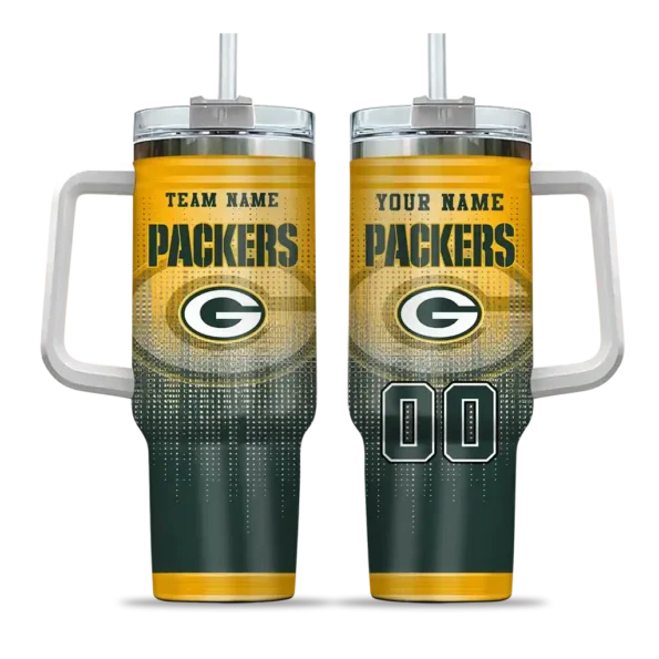 custom green bay packers gradient dots green curved tumbler best selling.webp