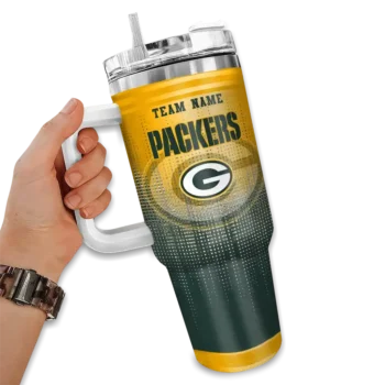 custom green bay packers gradient dots green curved tumbler fashion forward.webp