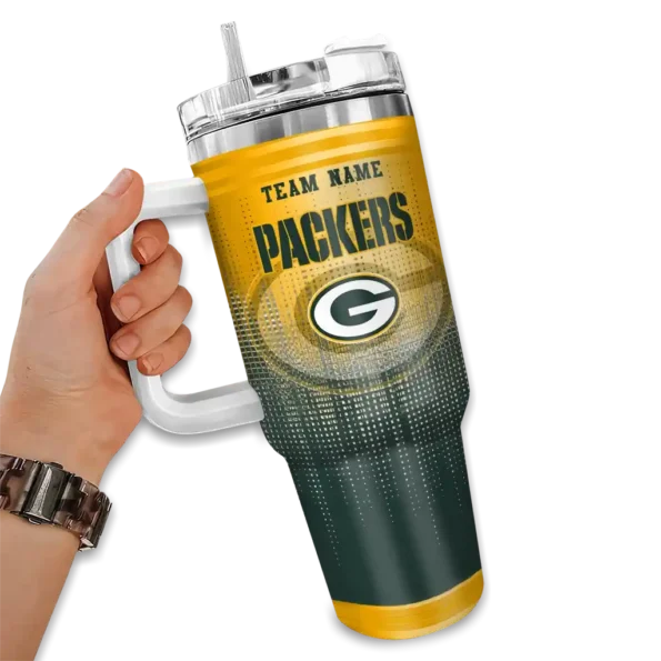 custom green bay packers gradient dots green curved tumbler fashion forward.webp