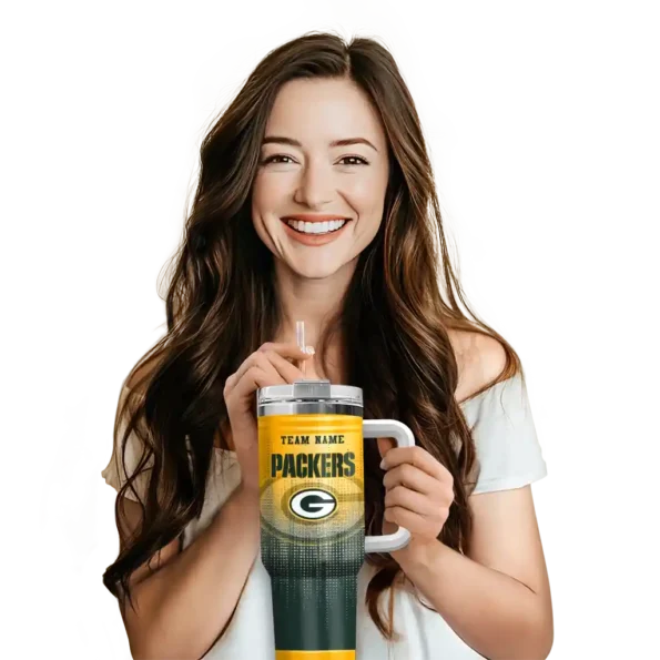 custom green bay packers gradient dots green curved tumbler premium grade.webp