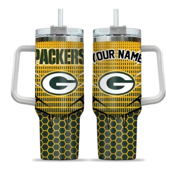 custom green bay packers hex texture green curved tumbler best selling.webp