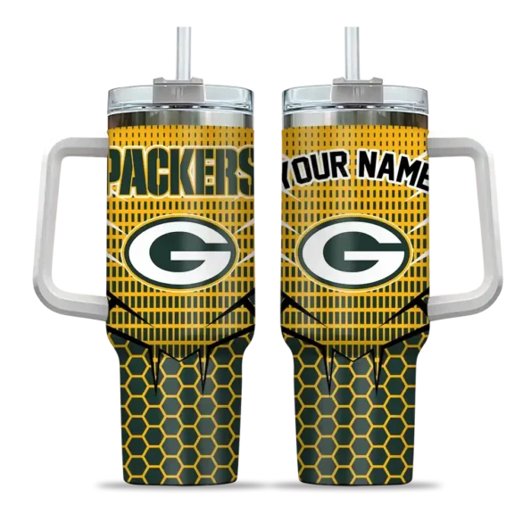 custom green bay packers hex texture green curved tumbler best selling.webp