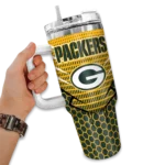 custom green bay packers hex texture green curved tumbler best selling.webp