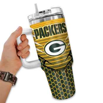 custom green bay packers hex texture green curved tumbler fashion forward.webp