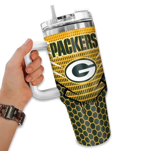 custom green bay packers hex texture green curved tumbler fashion forward.webp