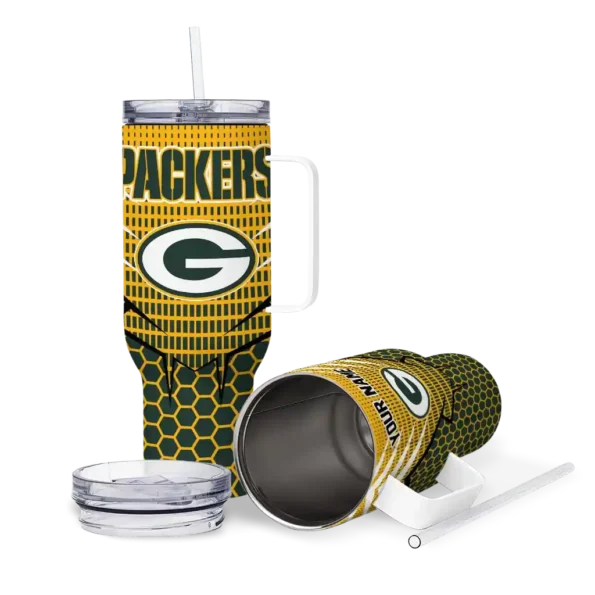 custom green bay packers hex texture green curved tumbler high quality.webp