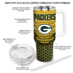 custom green bay packers hex texture green curved tumbler best selling.webp