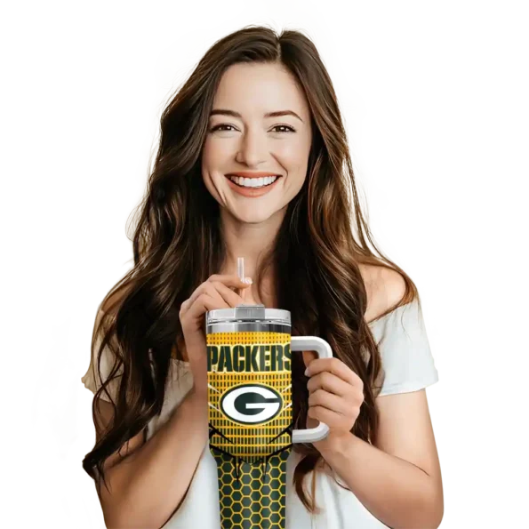 custom green bay packers hex texture green curved tumbler premium grade.webp