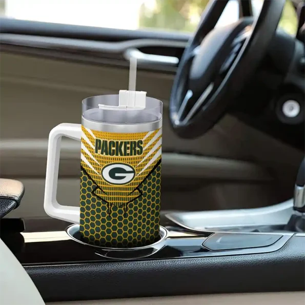 custom green bay packers hex texture green curved tumbler trendy.webp