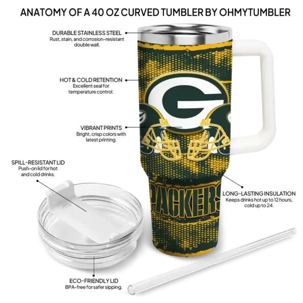 custom green bay packers honey streaks green curved tumbler new arrival.webp