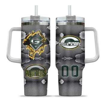 custom green bay packers superman shield green gray curved tumbler best selling.webp