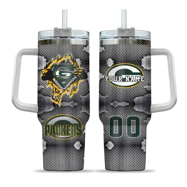 custom green bay packers superman shield green gray curved tumbler best selling.webp