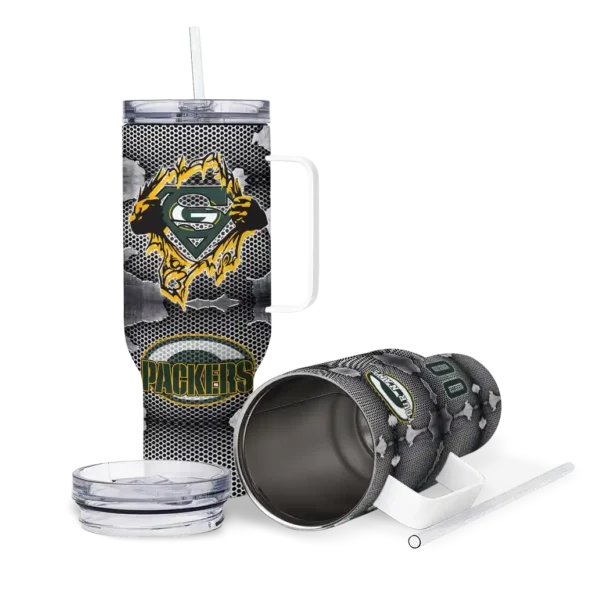 custom green bay packers superman shield green gray curved tumbler high quality.webp