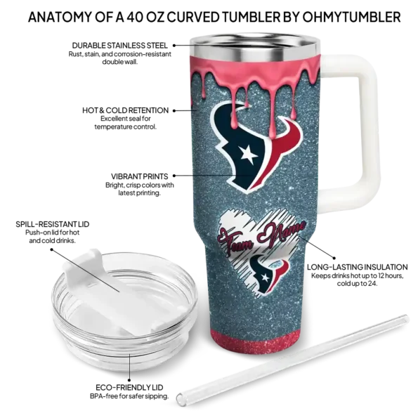 custom houston texans heart helmet motif blue curved tumbler new arrival.webp