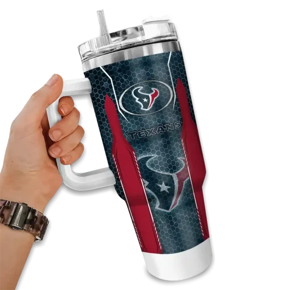 custom houston texans hexagon armor blue curved tumbler fashion forward.webp