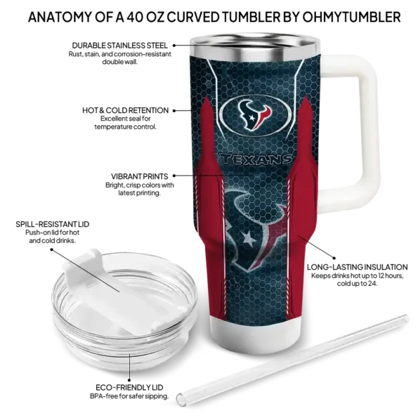 custom houston texans hexagon armor blue curved tumbler new arrival.webp