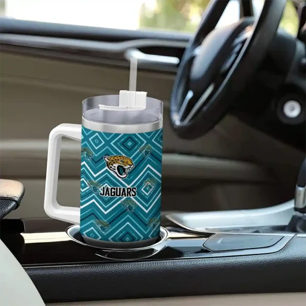 custom jacksonville jaguars bold diamonds teal curved tumbler trendy.webp