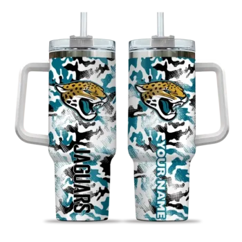 custom jacksonville jaguars camo mashup teal white curved tumbler best selling.webp