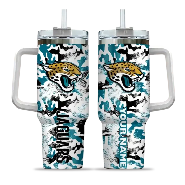 custom jacksonville jaguars camo mashup teal white curved tumbler best selling.webp