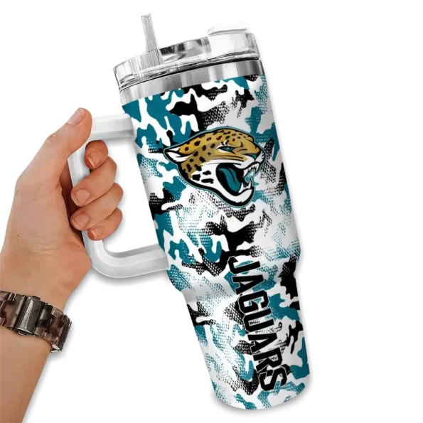 custom jacksonville jaguars camo mashup teal white curved tumbler fashion forward.webp
