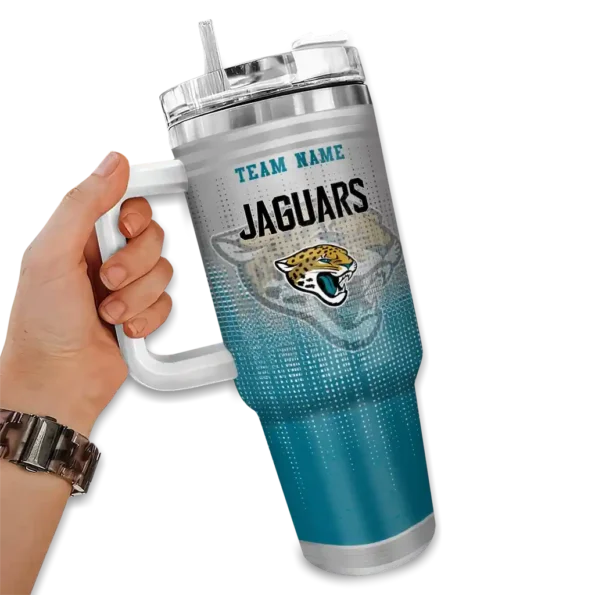 custom jacksonville jaguars gradient dots teal curved tumbler fashion forward.webp