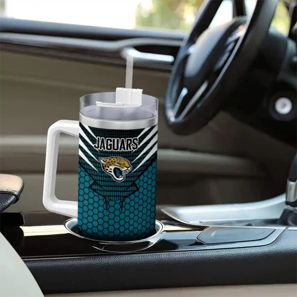 custom jacksonville jaguars hex texture teal curved tumbler trendy.webp