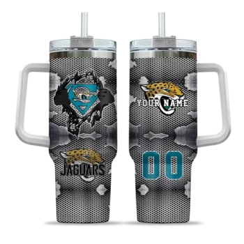 custom jacksonville jaguars superman shield teal gray curved tumbler best selling.webp