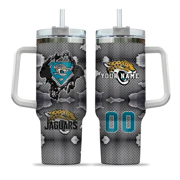 custom jacksonville jaguars superman shield teal gray curved tumbler best selling.webp