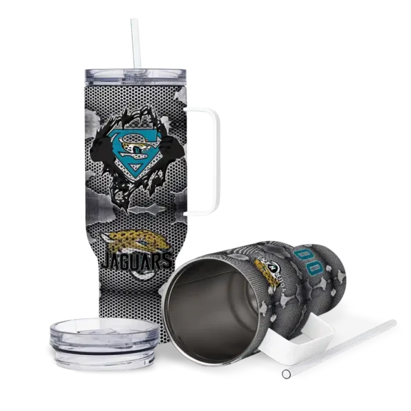 custom jacksonville jaguars superman shield teal gray curved tumbler high quality.webp