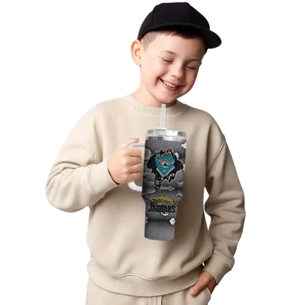 custom jacksonville jaguars superman shield teal gray curved tumbler latest model.webp