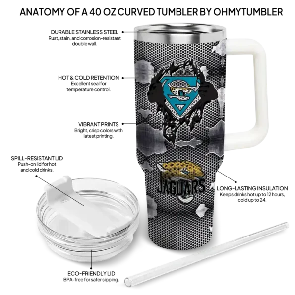 custom jacksonville jaguars superman shield teal gray curved tumbler new arrival.webp