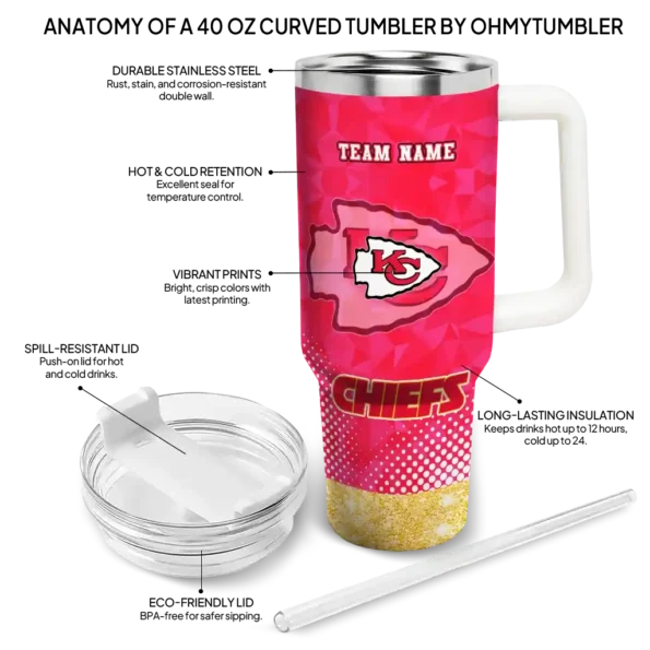 custom kansas city chiefs geometric prism red curved tumbler new arrival.webp