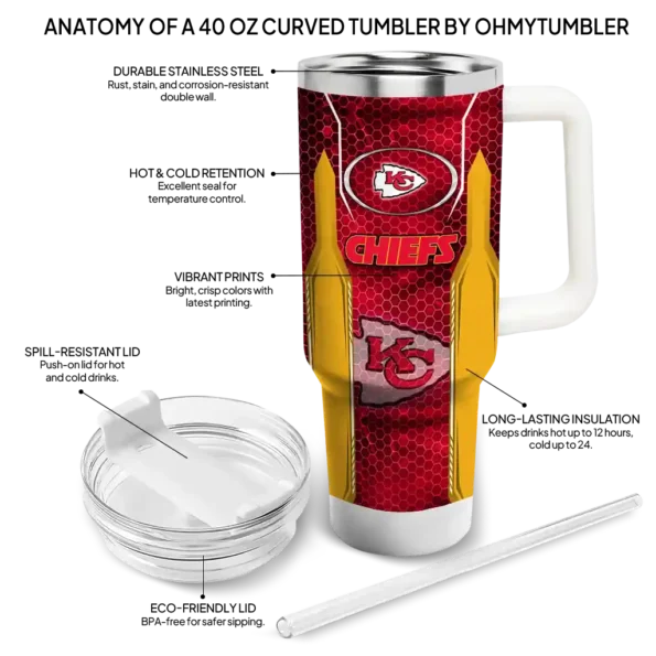 custom kansas city chiefs hexagon armor red curved tumbler new arrival.webp
