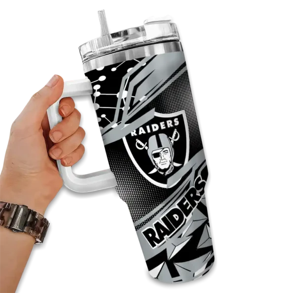 custom las vegas raiders abstract paths black curved tumbler fashion forward.webp