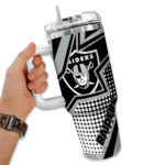 custom las vegas raiders arrow burst black curved tumbler best selling.webp