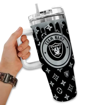custom las vegas raiders bullseye drips black curved tumbler fashion forward.webp