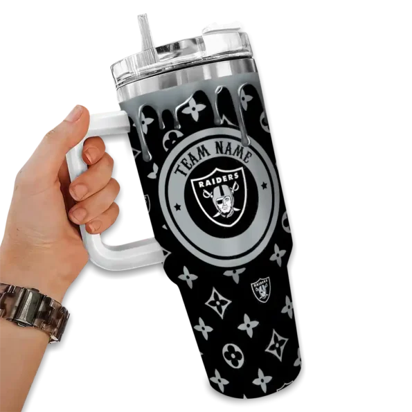 custom las vegas raiders bullseye drips black curved tumbler fashion forward.webp