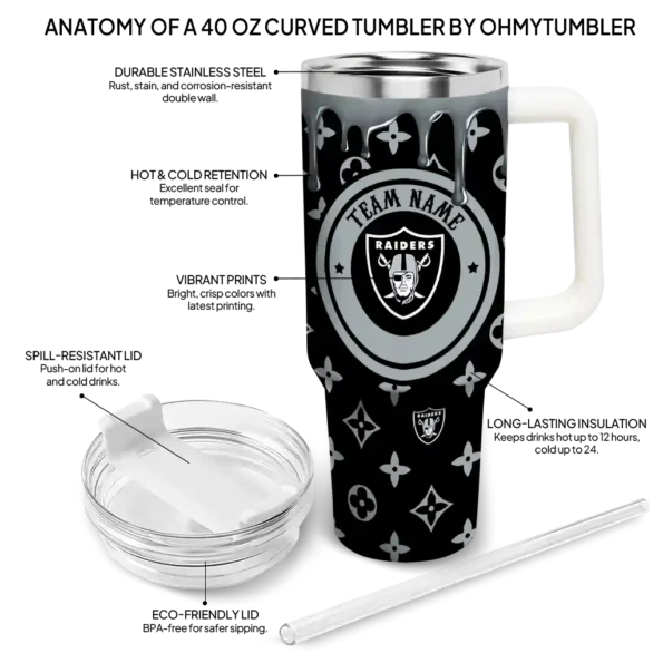 custom las vegas raiders bullseye drips black curved tumbler new arrival.webp