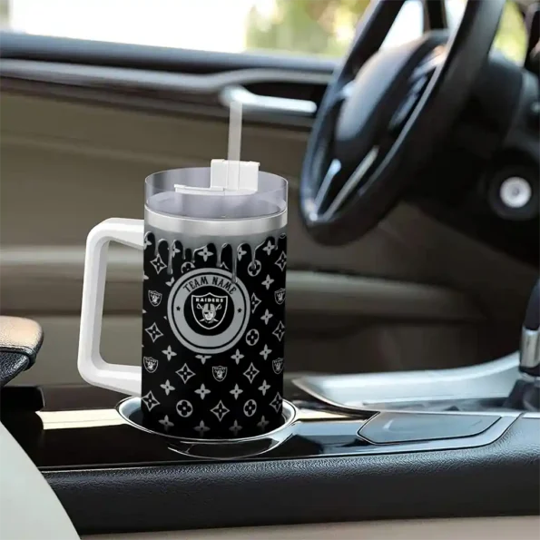 custom las vegas raiders bullseye drips black curved tumbler trendy.webp