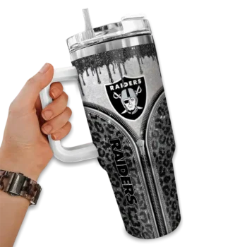 custom las vegas raiders leopard zipper black curved tumbler fashion forward.webp