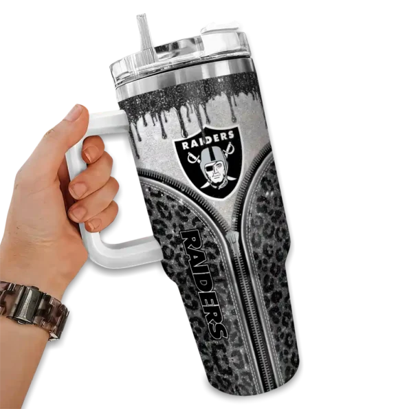 custom las vegas raiders leopard zipper black curved tumbler fashion forward.webp