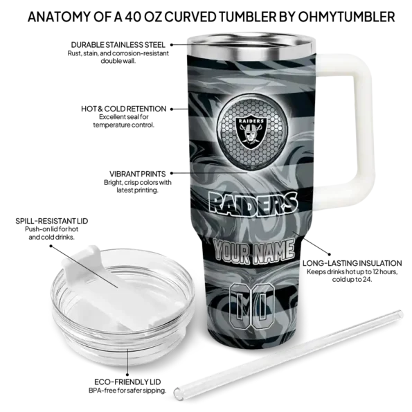 custom las vegas raiders marbled stripes black curved tumbler new arrival.webp