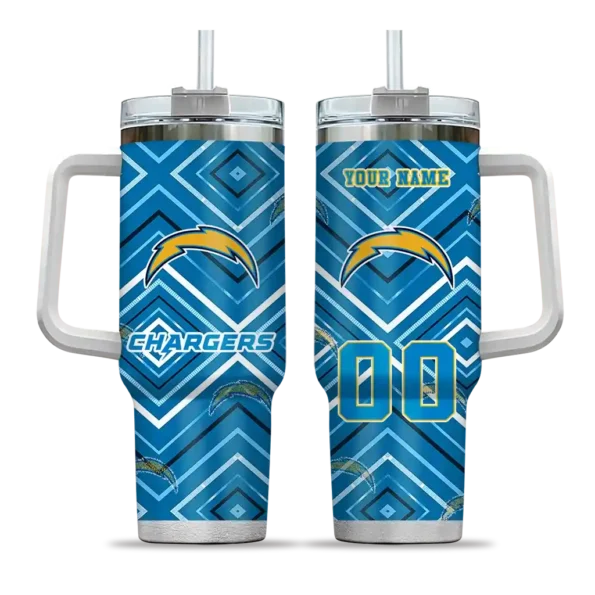 custom los angeles chargers bold diamonds blue curved tumbler best selling.webp