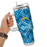 custom los angeles chargers bold diamonds blue curved tumbler best selling.webp