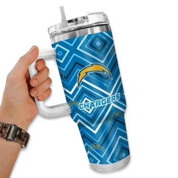 custom los angeles chargers bold diamonds blue curved tumbler fashion forward.webp