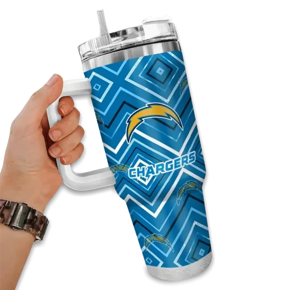 custom los angeles chargers bold diamonds blue curved tumbler fashion forward.webp