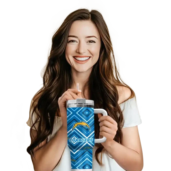 custom los angeles chargers bold diamonds blue curved tumbler premium grade.webp