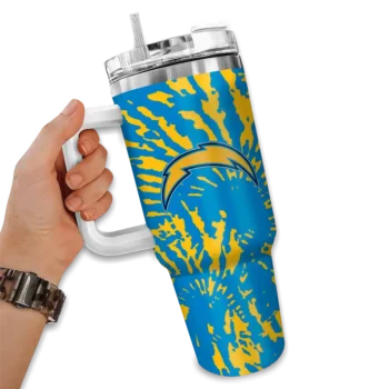 custom los angeles chargers burst swirl blue curved tumbler fashion forward.webp