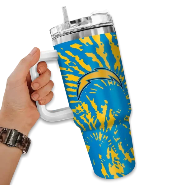 custom los angeles chargers burst swirl blue curved tumbler fashion forward.webp