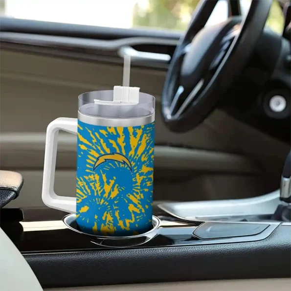 custom los angeles chargers burst swirl blue curved tumbler trendy.webp